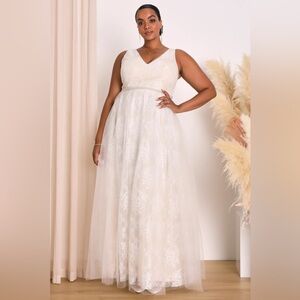 Lulus Sweet Love Ivory Lace Beaded Maxi Dress LARGE